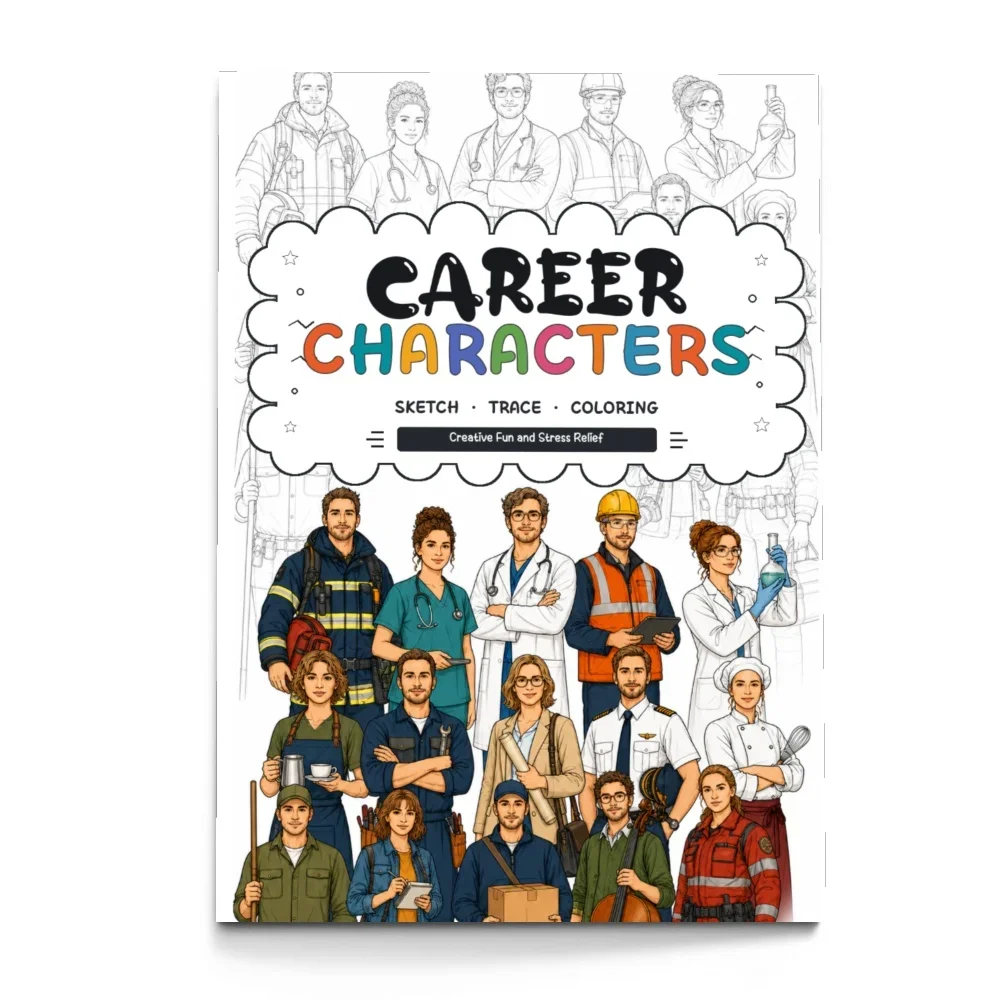 Professional Roles Line Art Coloring Book, 48-Page Career-Themed Drawing and Coloring Practice for Adults