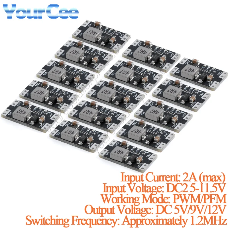 5pcs/1pc 2A Mini Boost Board XL3608 2A 5V 9V 12V DC-DC Switch Step Up Power Module PWM/PFM 2.5V-11.5V Input Voltage