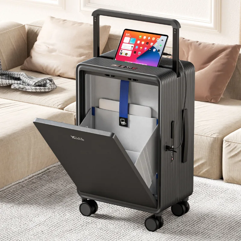 

20''24''Front Laptop Pocket Suitcase Wide Handle Travel Suitcase Men Carry-On Luggage Women PC Zipper Trolley Case With Wheels