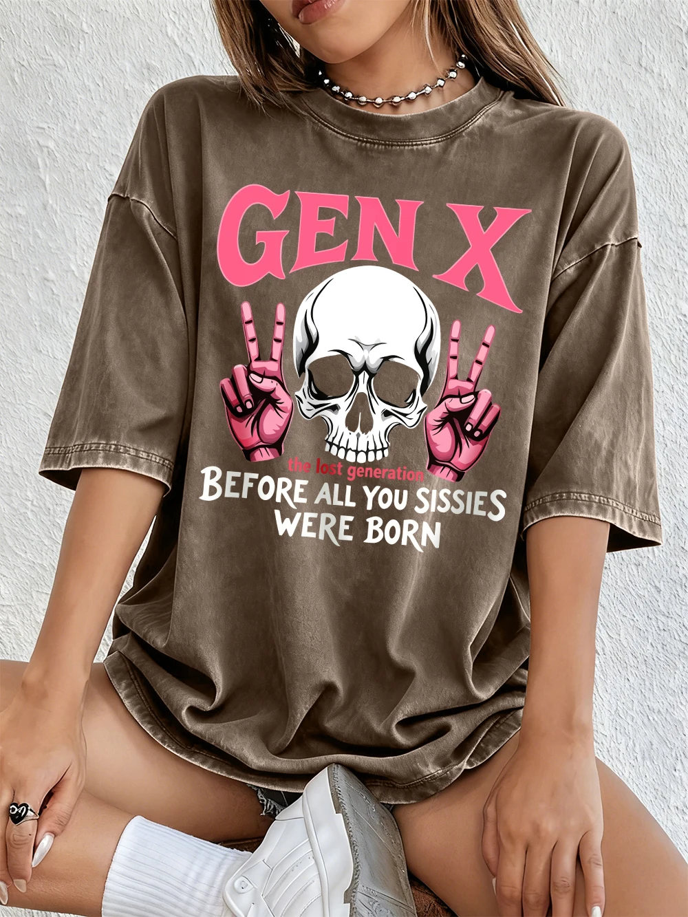 Gen X The Lost Generation Printed Washed T-Shirts Womens Cotton Oversized T Shirt Summer Short Sleeve Tops Street O-Neck Clothes