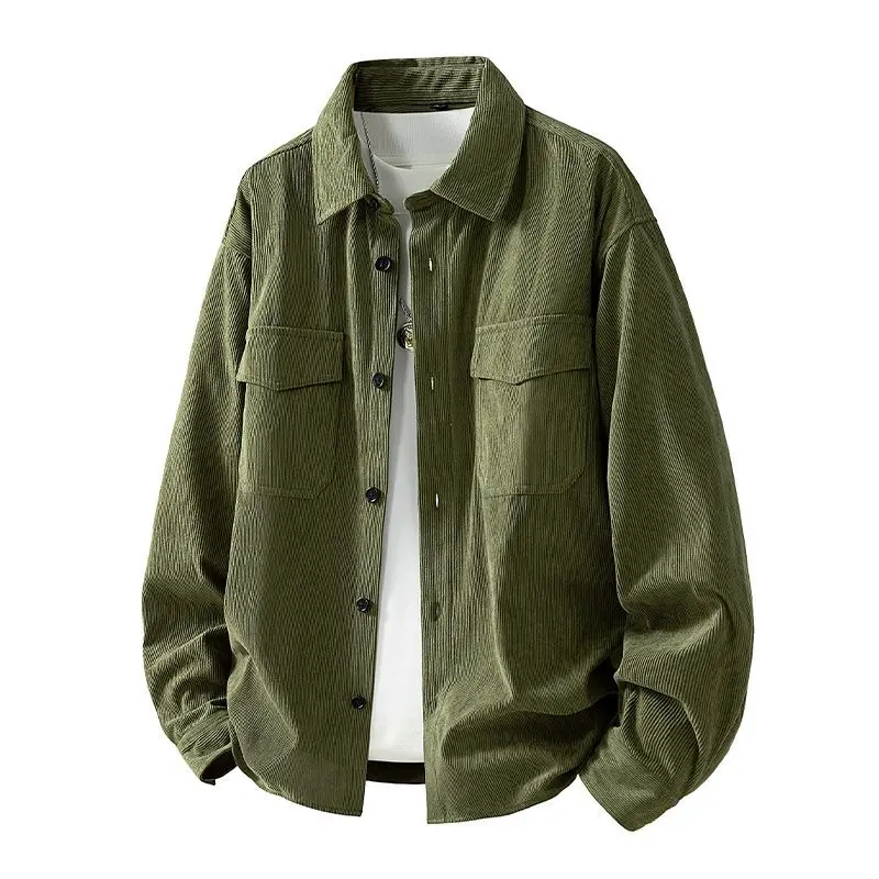 

Men's Corduroy irt Jaet Double ket Workwear Sle Long Sve Casual Faion Basic Color Pattern Cotton Blend