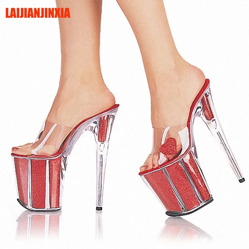 

LAIJIANJINXIA New PVC Sexy Exotic Pole Dancing Shoes Summer Women Slippers 20CM High Heels Size 34-46 E009