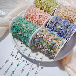 1meter Opal Stone Bead Copper Chains Stone Copper Beaded KC Gold Color Necklace Chain Bracelet Supplies for DIY Jewelry Making
