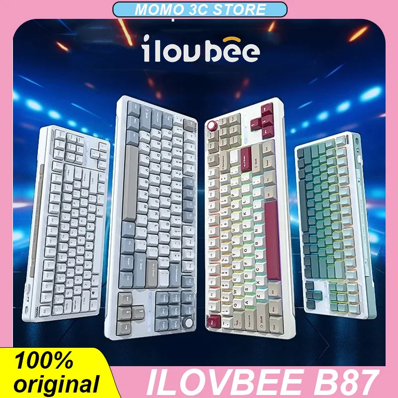 

ILovbee B87 Mechanical Keyboard 2.4G Bluetooth Three Mode Hot-Swap RGB PBT CNC Knob Thick Resist Pc Gaming E-sports Keyboards