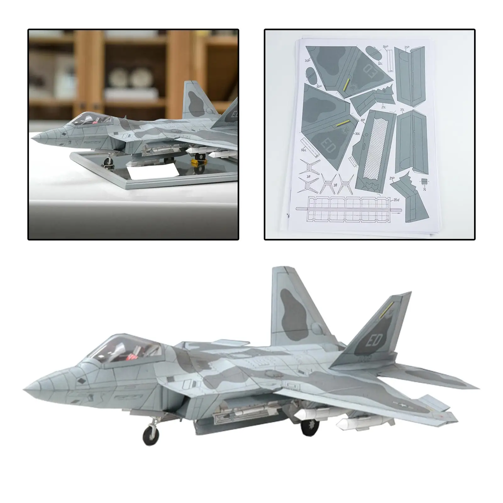 1:33 Scale 3D F22 Fighter Assemble Paper Model Kit DIY Toys Education Toys Building Papercraft for Kids Children Collectables