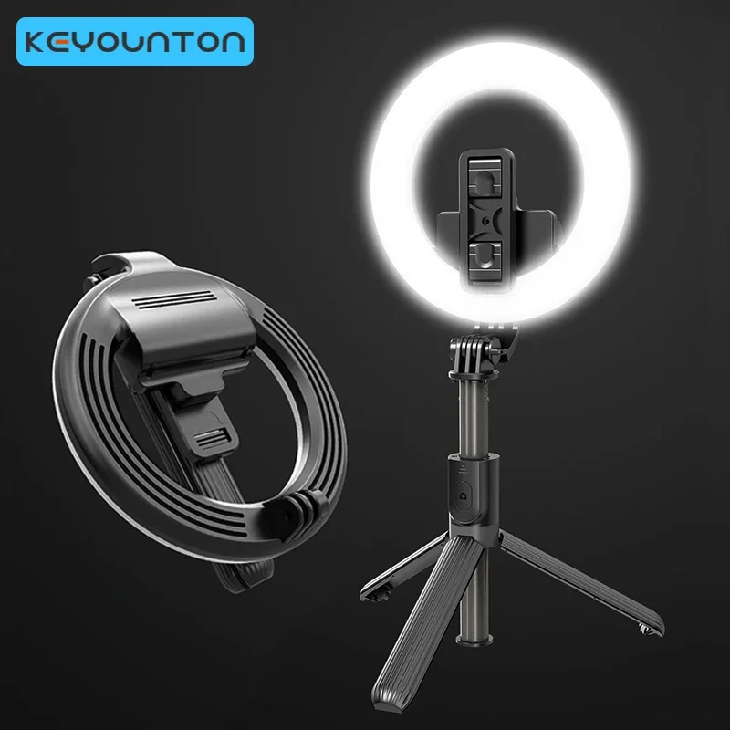 Wireless Bluetooth-compatible Selfie Stick Foldable Handheld Remote Shutter Tripod With LED Ring Photography Light Shoot Live