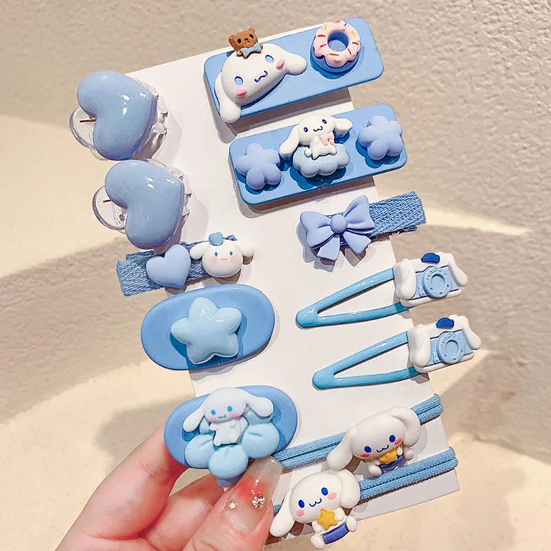 Sanrio Kawaii Cinnamoroll 12Pcs Babies Hairpin Anime Hello Kitty Duck Billed Clips Blue Pochacco Broken Hair Bb Clips Hair Ropes