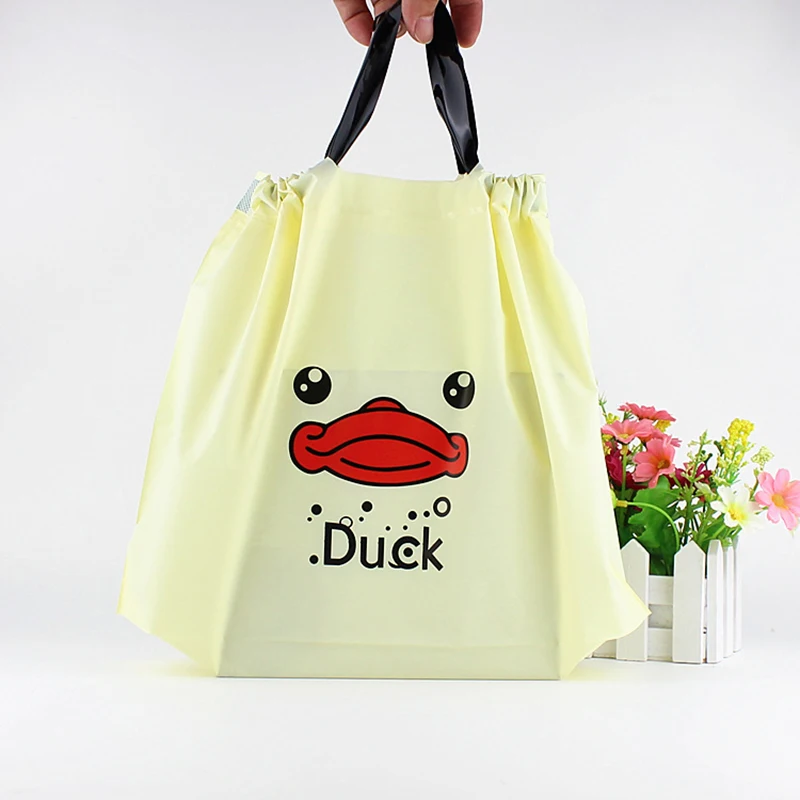 50Pcs/Lot Cute Duck Printed Gift Bags High Quality Drawstring Bag Big Sizes Party Favor Bag Plastic Clothes Store Shopping Bag