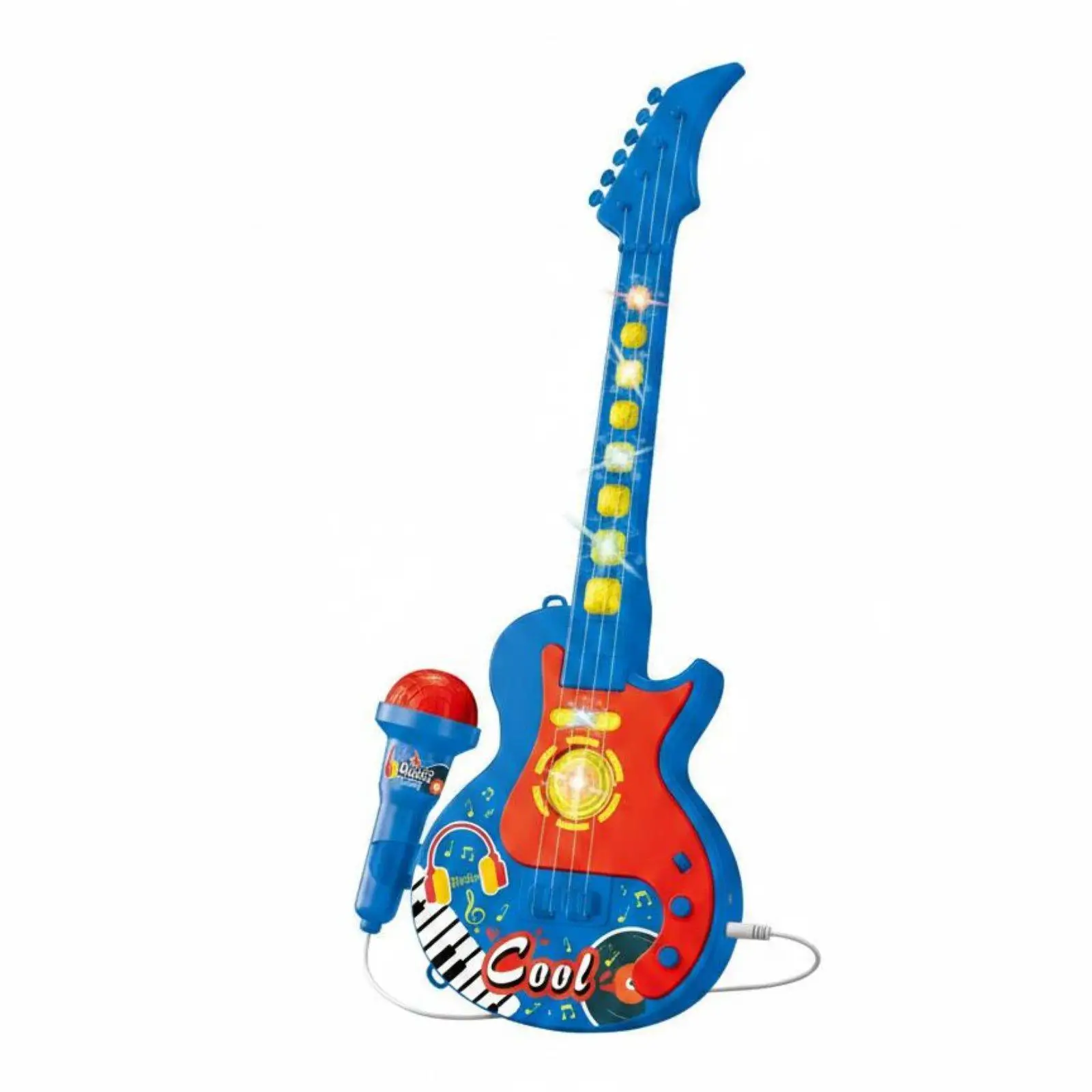 Kids Music Microphone Toy with Handheld Guitar Colorful Lights Educational Instrument for Learning and Play