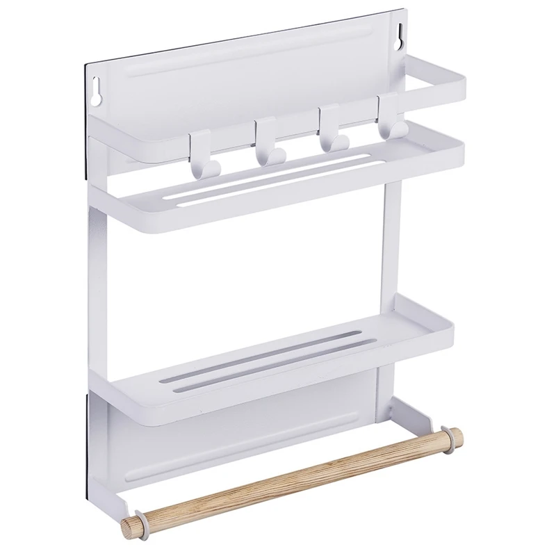 2 Layer Magnetic Kitchen Shelf Wall Mounted Refrigerator Organizer For Seasoning Storage Household Items 2