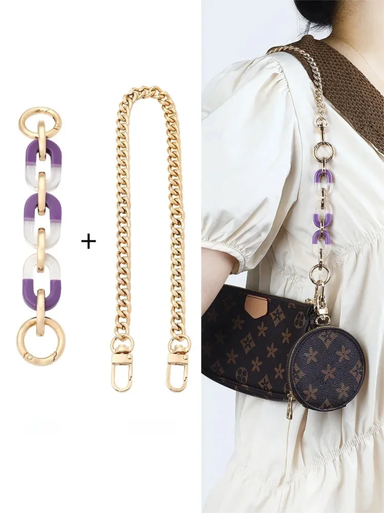 HOLIN Resin with Metal Extension Handbag Chains DIY Shoulder Bag Strap Purse Hanging Handles Chains Bag Parts Accessories