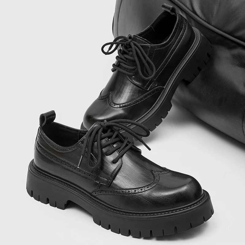 

Men's casual leather shoes High quality thick bottom style Fashion party or work business Black brown Adult suit Derby New