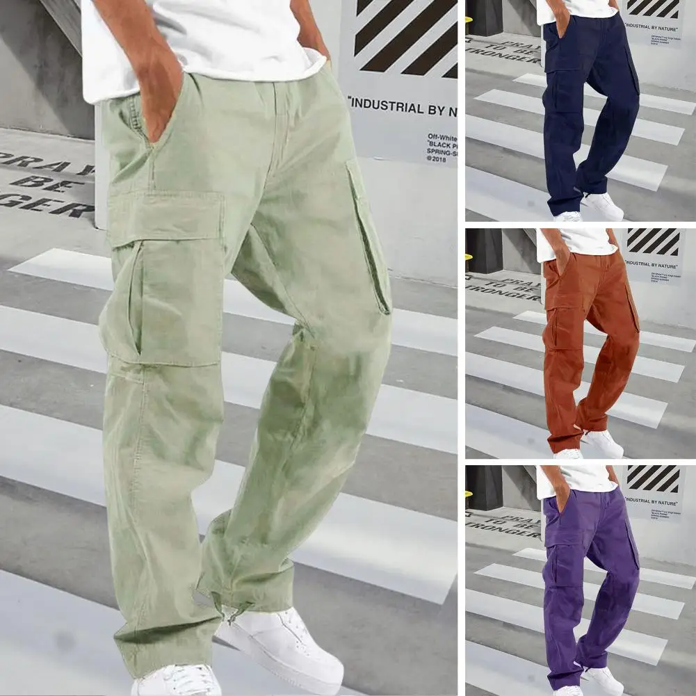 

Trendy Men Pants Anti-tear Drawstring Feet Quick Drying Straight Leg Solid Color Casual Cargo Pants Cargo Pants Sportwear