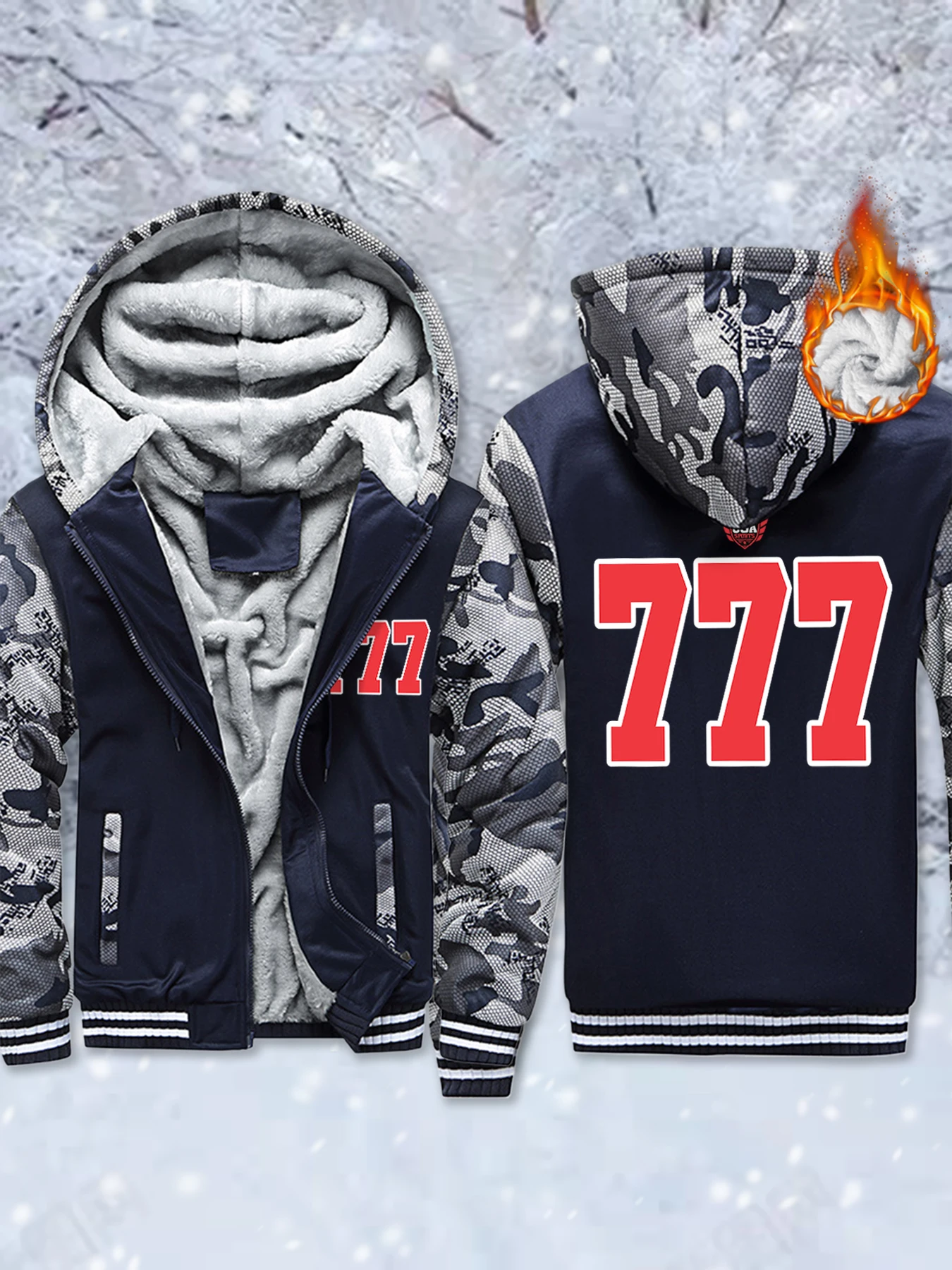 

Chicago Usa Number 777 Printed Fleece Warm Jackets Men'S Fashion Thicken Coat Basics Winter Hoodie Comfy Zipper Soft Sportswear