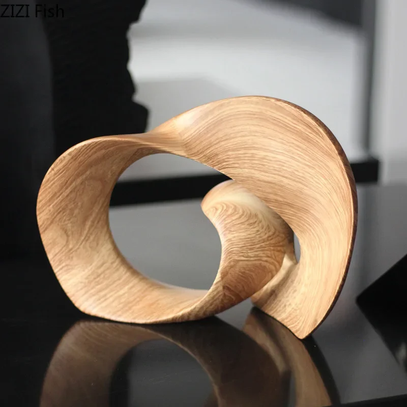Imitation Wood Sculpture Ribbon Ornaments Desk Decoration Twisted Ring Creative Geometric Resin Sculpture Room Aesthetic Decor