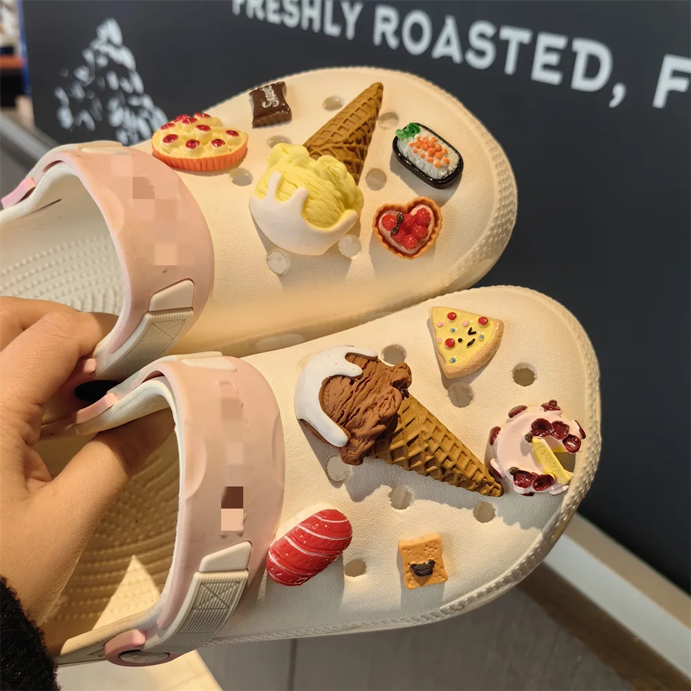 Summer Cute Imitation Ice Cream Cone Shoe Decoration Shoe Flower Sushi Pizza Cake Shoe Buckle Food Shose Accessories