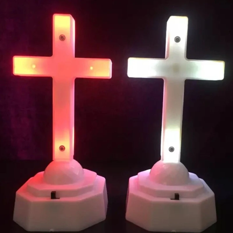 LED Electronic Night Light Christ Jesus Cross Home Church Pray Ornaments Church Souvenirs Crucifix Decoration