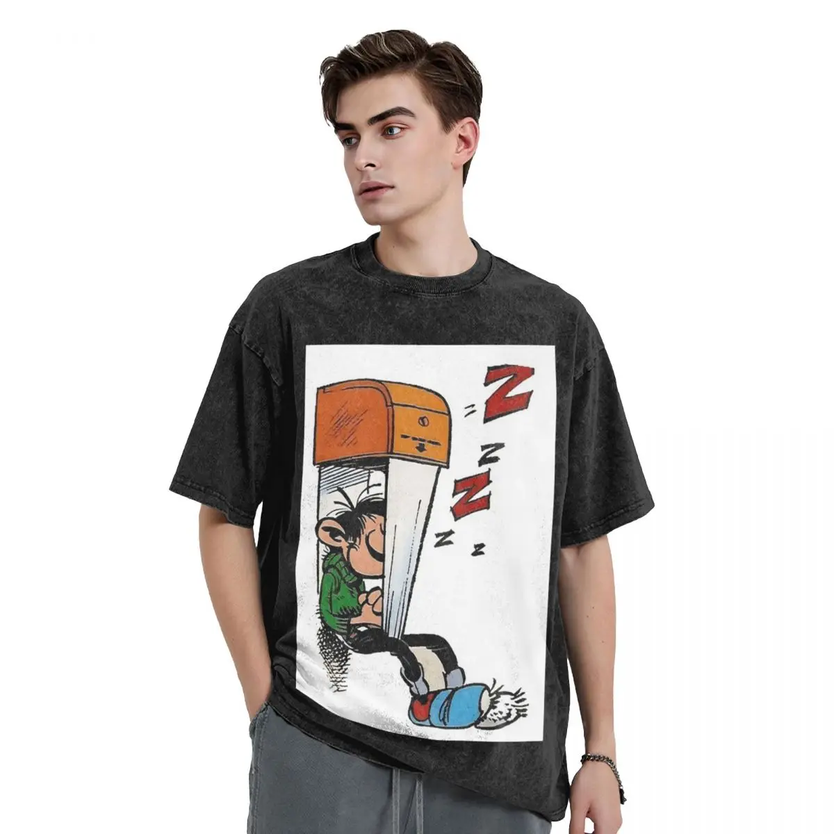 Gaston Lagaffe Graphic Washed T Shirts Harajuku Short Sleeve Hip Hop T-Shirt Streetwear Tops Tees for Men Women