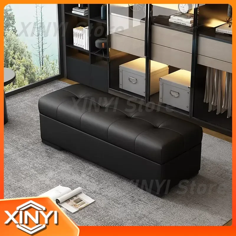 Luxury Upholstered Entryway Bench for Home Decor Waterproof Nappa Leather Shoe Bench for Hallway Large Wood Storage Ottoman
