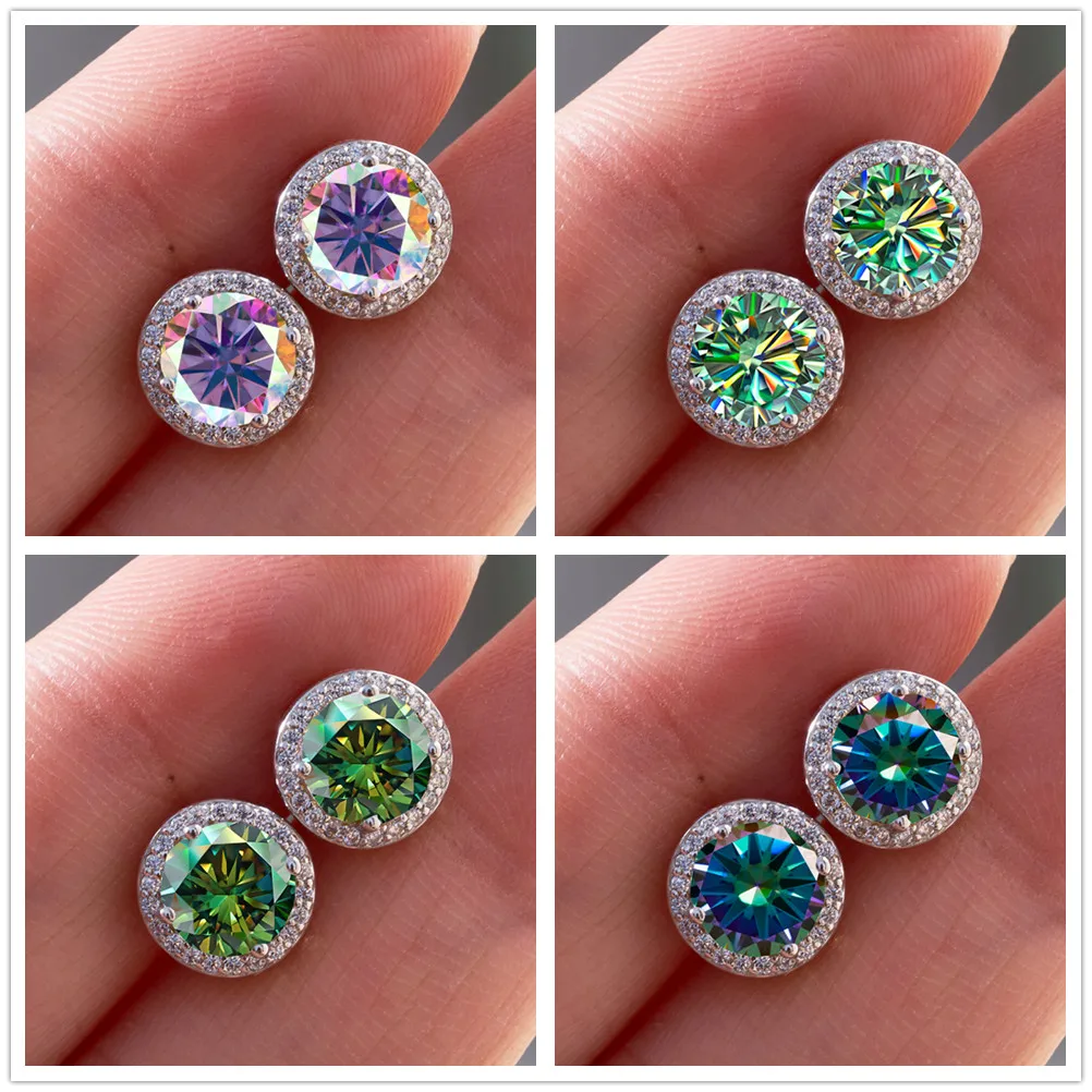 925 Sterling Silver 1 Carat Moissanite Okrągłe kolczyki zaręczynowe Ślub Codzienna praca Impreza Podróż Luksusowy prezent dla kobiet