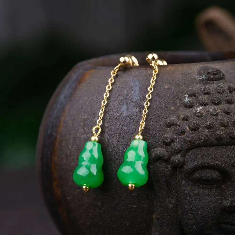 

Natural Green Jade Jadeite Gemstone Beads Earrings Women Classic Christmas Cultured