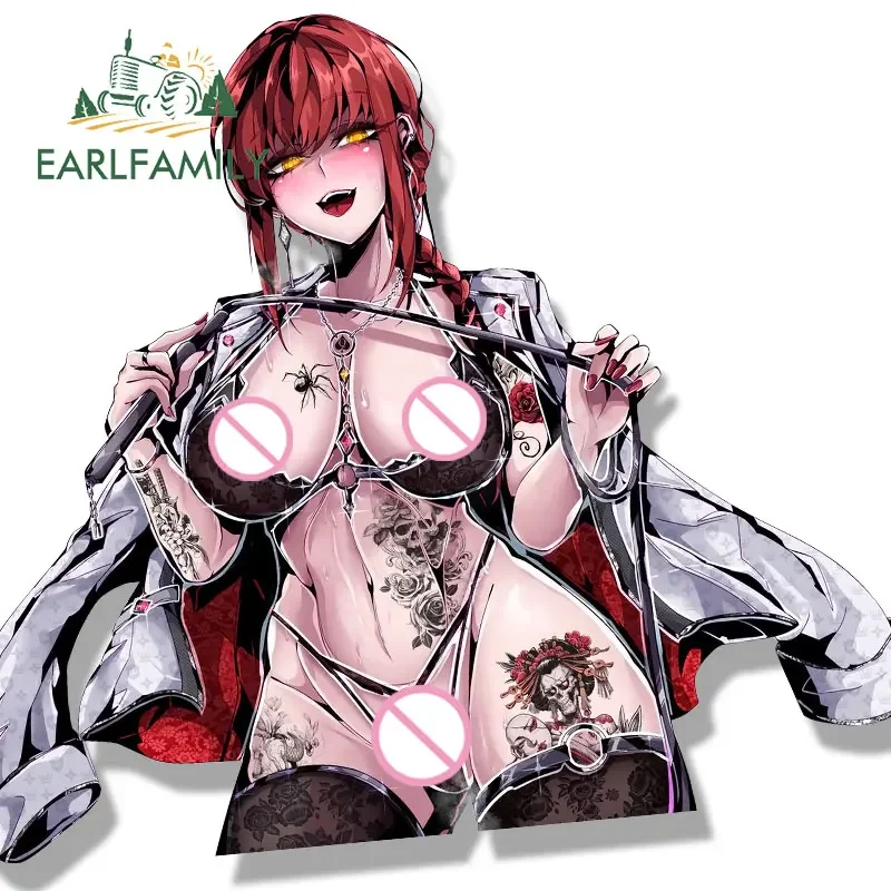 EARLFAMILY Senpai Makima Fanart Car Sticker Anime Waifu Peeker Sketch Decal JDM Gothic Girl Graffiti Slap Stickers