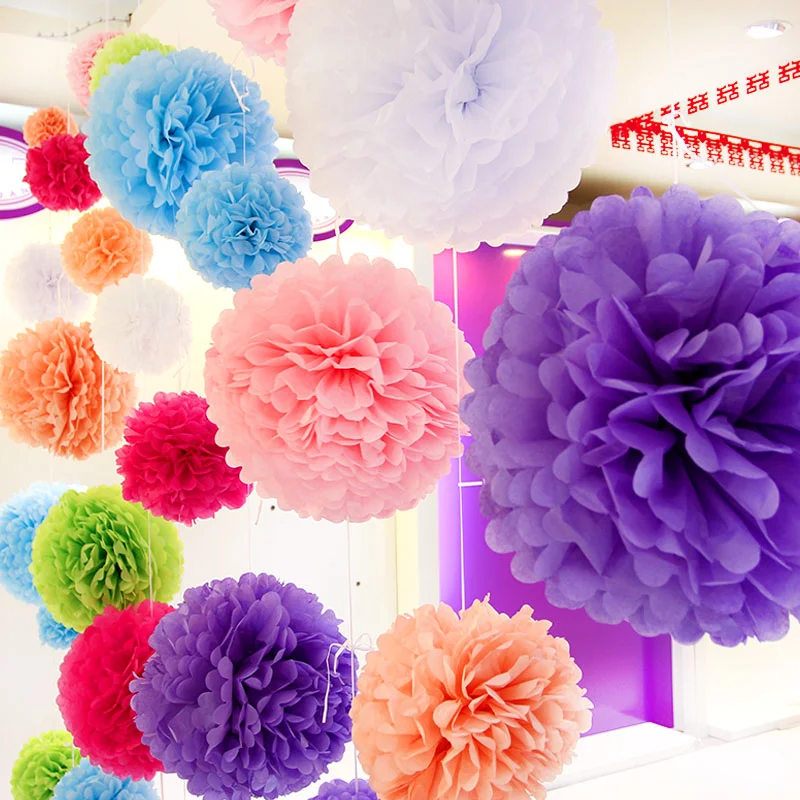 10/15/20/25/30cm pompon Tissue Paper Pom Poms Flower Kissing Balls Home Decoration Festive Party Supplies Wedding Favors balls