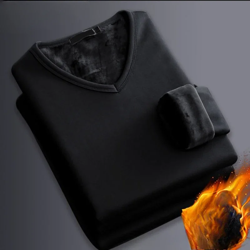 Thermo-Unterwäsche Oberteil für Männer Dickes Thermo-Shirt T-Shirt Langarm Unterhemd Einfarbig Weicher Plüsch Pullover Warmer Unterzieher – Detail 7