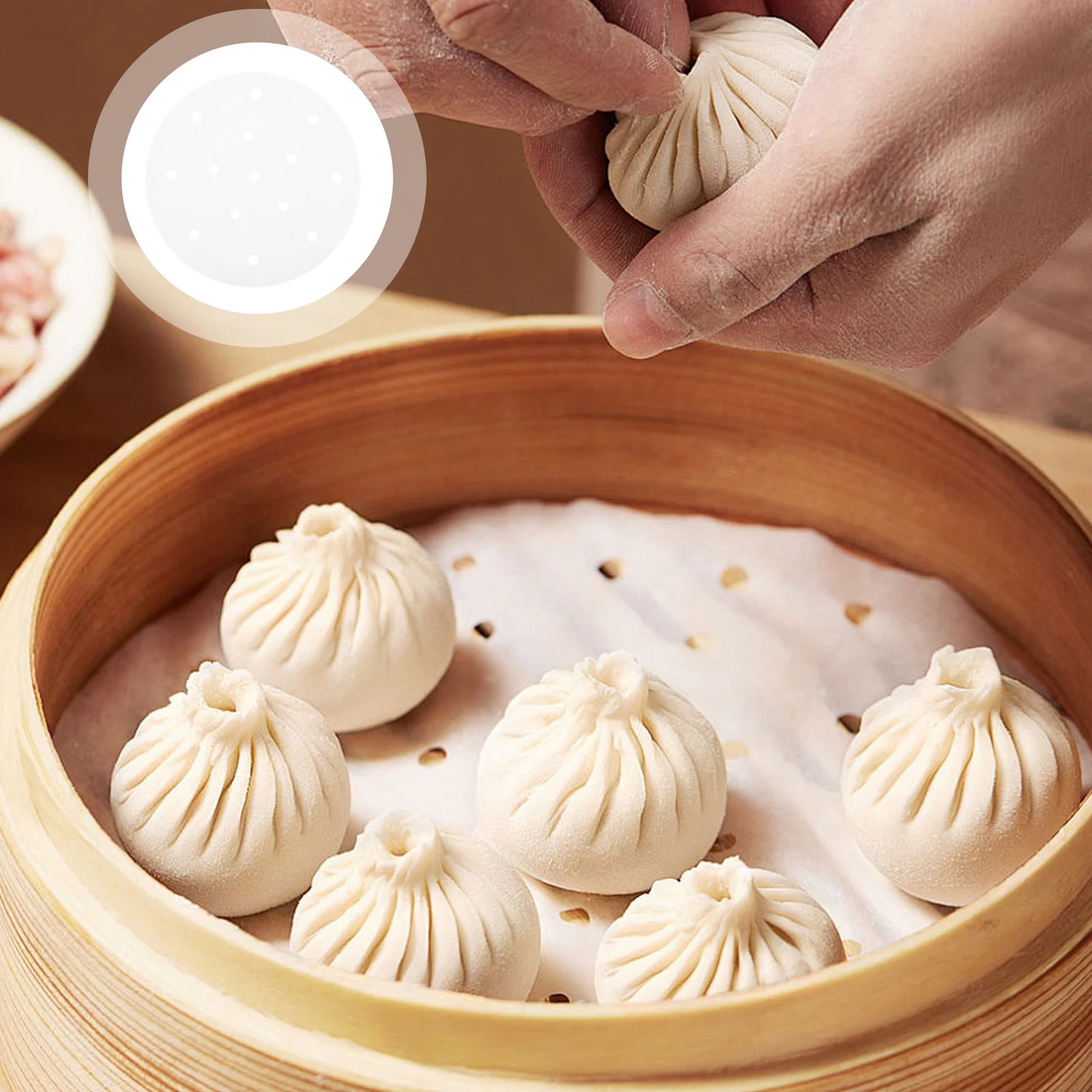 

400 Sheets 5 5 Inch Round Steamer Paper Nonstick Perforated Silicone Oil Liners for Buns Dumplings Kitchen Supply