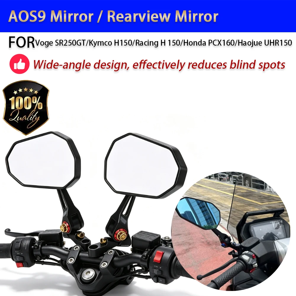 For Voge SR250GT Kymco H150 PCX160 UHR150 AOS9 Mirror Wide-Angle Anti-Glare CNC Aluminum Espejos Moto