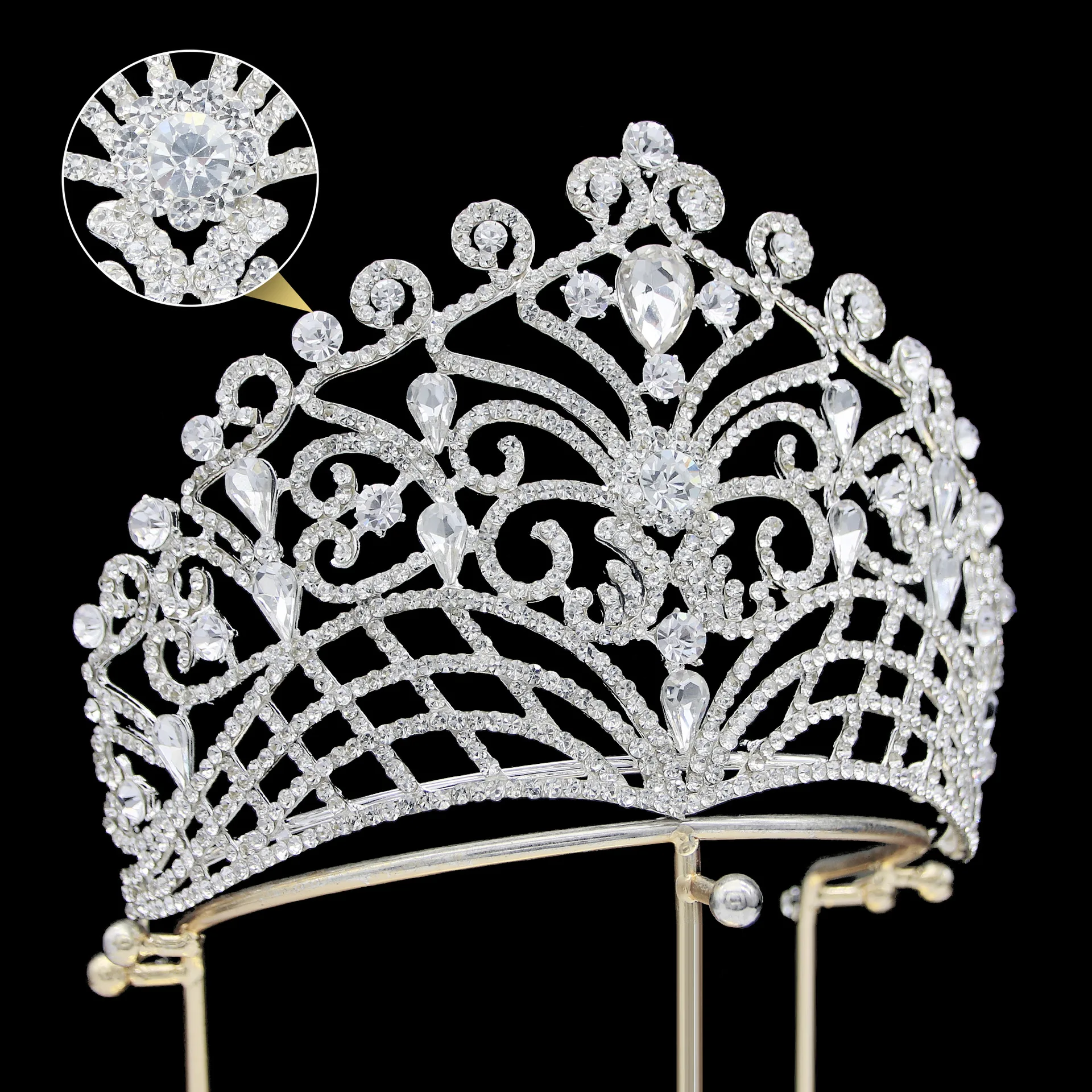 Rosa Bessie Luxury Beauty Pageant Queen Crowns Big Crystal Rhinestone Crown