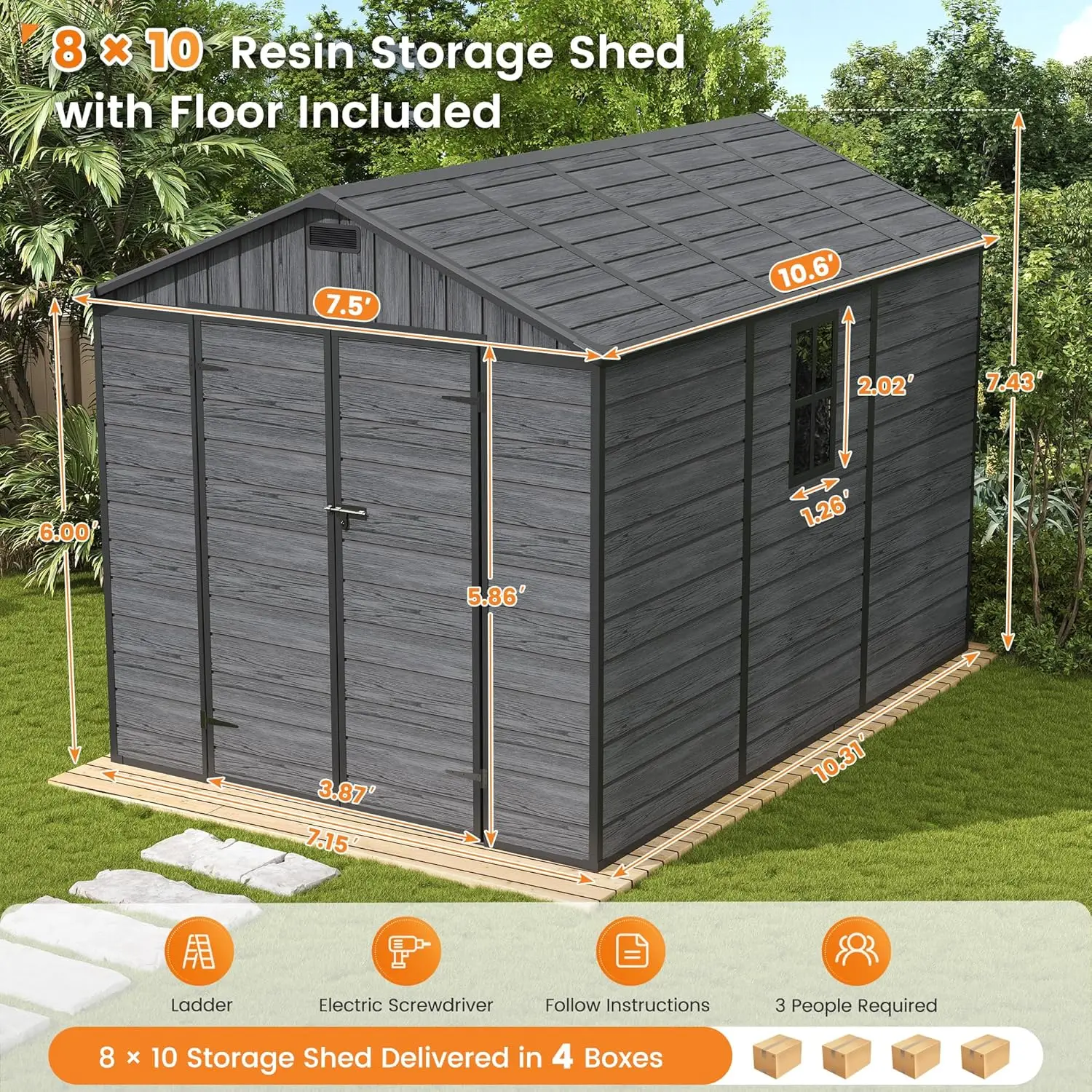 Plastic Storage Shed with Floor Large Outdoor Garden Tool Storage Shed Exterior