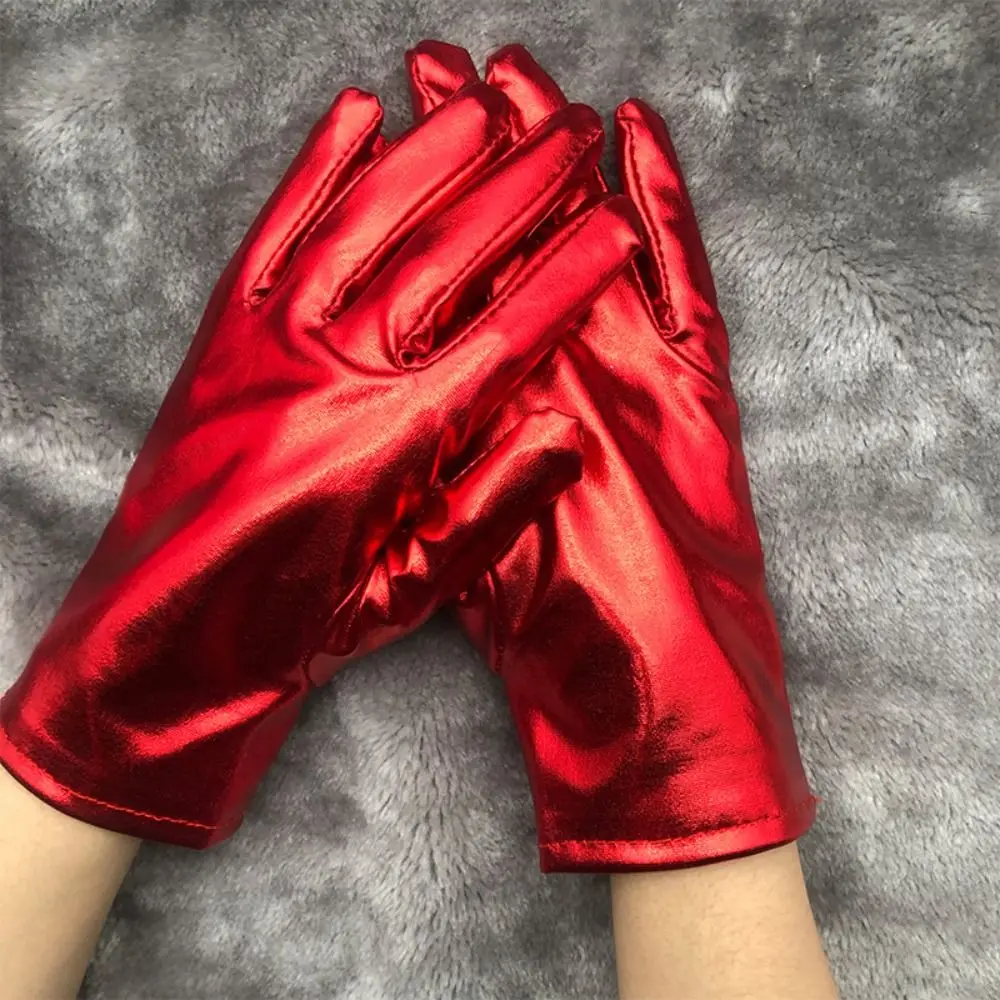 Unisex Gloves Sexy Etiquette Gloves Fake Leather Metallic Gloves Evening Party Performance Mittens Patent Leather Silver Gold