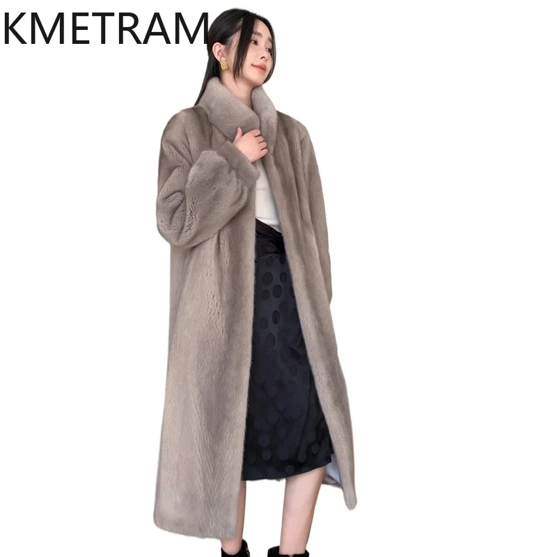 Real Mink Fur jacket Women Luxury Long Fur Coat Fashion Warm Winter Clothes Stand Collar Jackets Women’s Fourrures Femmes 2025