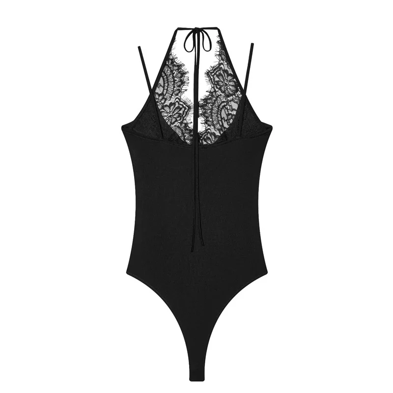 Guobioziy Women's Jumpsuit 2026 New Style With Lace Patchwork Halter Neck Sexy Chic Style Body‑Hugging Shape Halter Tie