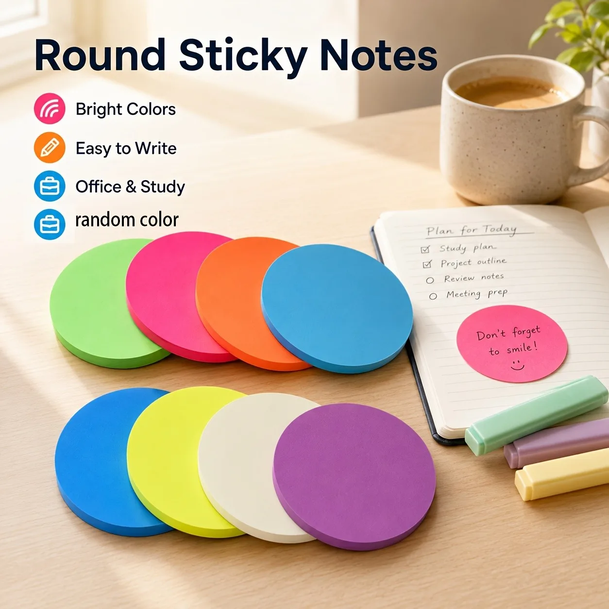 4 books / 80 color stickers, cute round bookmark pages, handmade schoolbag accessories, office supplies, back-to-school season