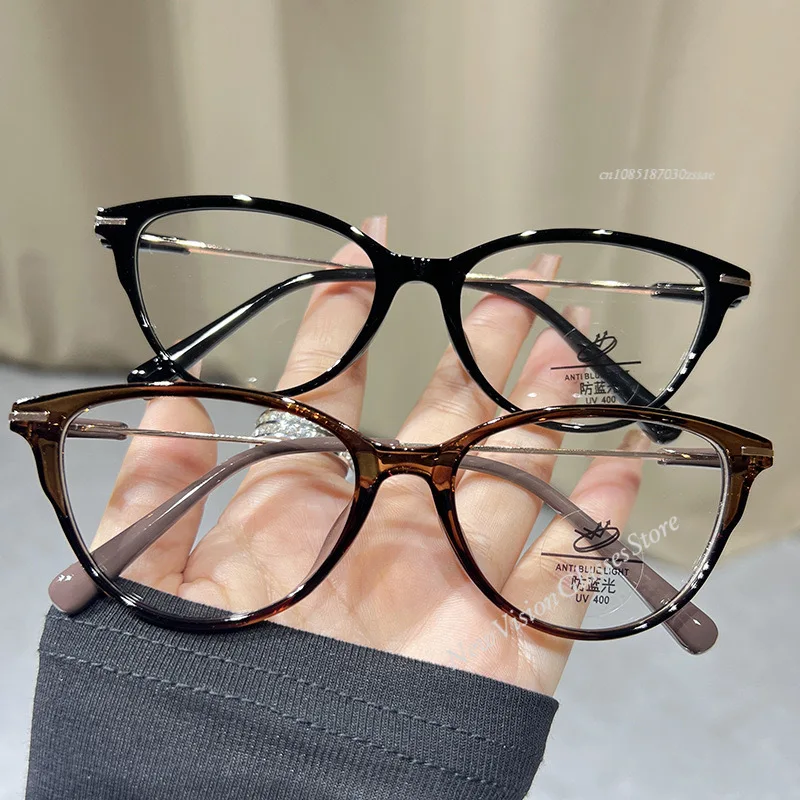 

New Simple Metal Anti Blue Light Glasses for Women Fashion Vintage Cat Eye Glasses Business Computer Goggles Eyeglasses