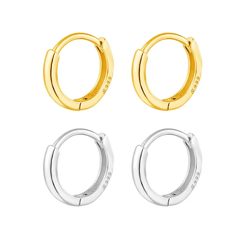 

S999 Pure Silver Shiny Hoop Earrings - Tiny Seamless Ear Cuff for New Piercings, Unisex