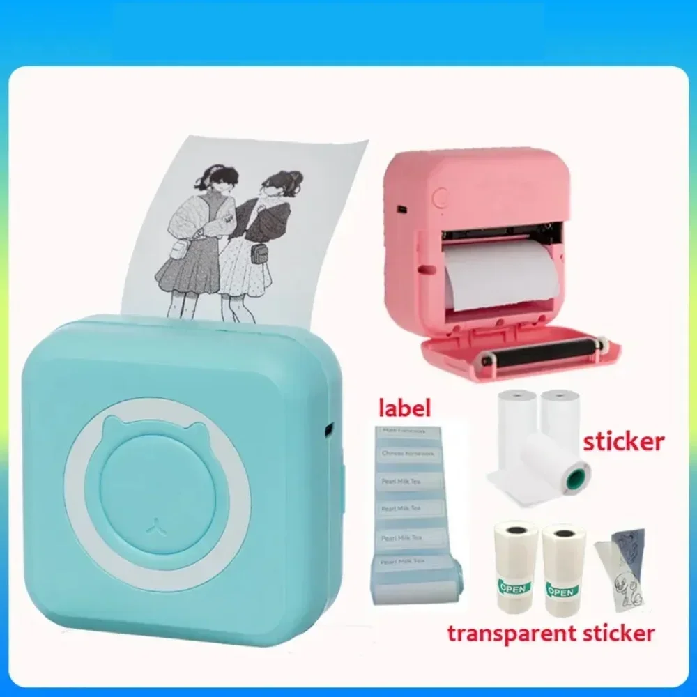 Bluetooth Wireless Thermal Printer Mini Office Printing 57mm Label Sticker Printing Photo Note Homeworker Pocket Printer for Kid