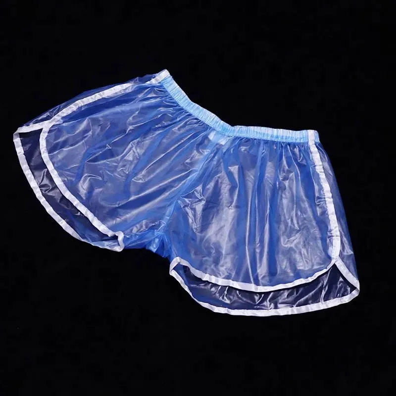 Sexy Couple Semi Transparent PVC Plastic Boxer Shorts Wrapped Edges Rounded Loose Soft Smooth ABDL Leak proof Diaper Panties