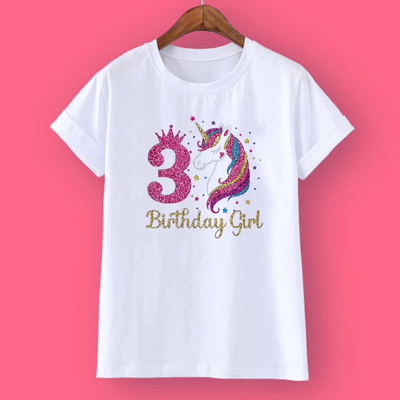 Unicorn Birthday Shirt 1-12 Birthday T-Shirt  Wild Tee Girls Party T Shirt Unicorn Theme Clothes Kids Gifts  Fashion Tops Tshirt