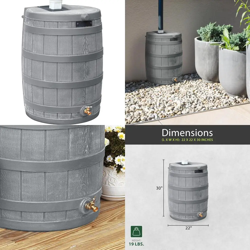 50 Gallon Large Capacity Outdoor Rainwater Harvesting Barrel with Brass Tap and Low Profile Design