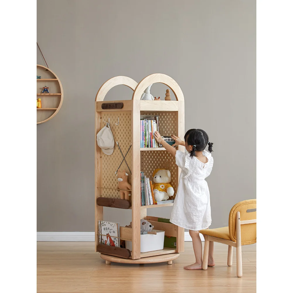 The bookshelves are all solid wood revolving bookshelves,360-degree children's reading picture book shelve are stored and landed