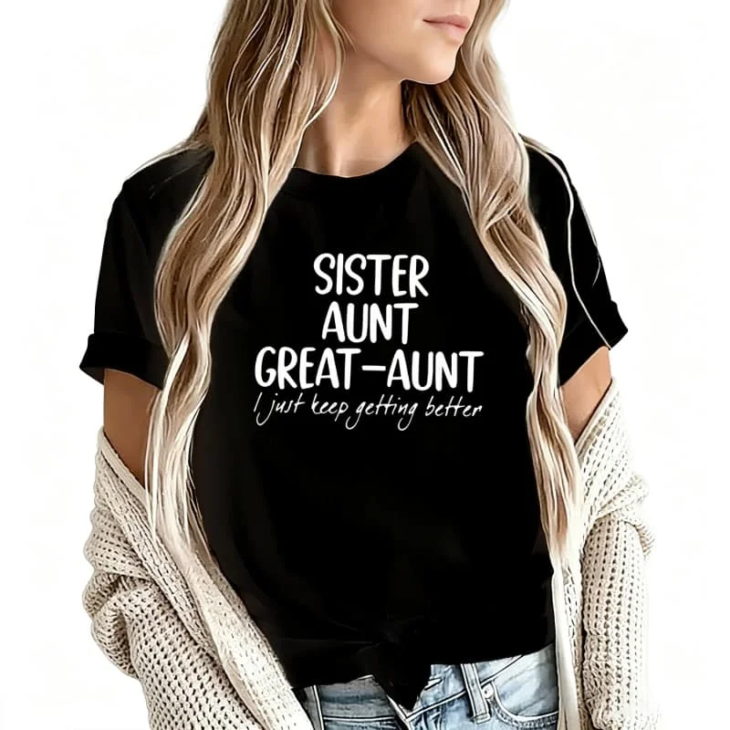 Sister Auntie Great-Aunt Women's T-Shirt 100% Cotton Funny Graphic Short Sleeve Tee Novelty Shirt Casual Crew Neck Top S-5Xl