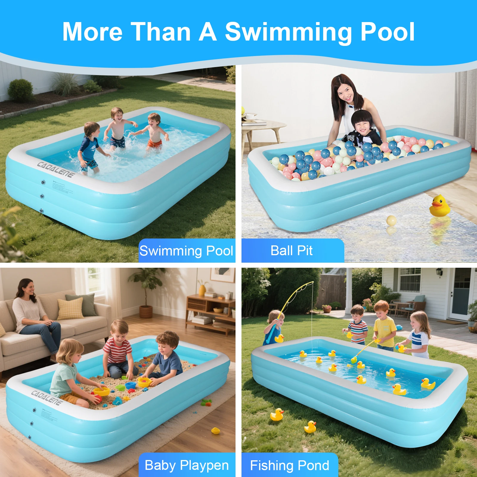 Inflatable swimming Pool for Kids and Adults,120" X 72" X 22" Family Large kiddie Blow Up Pool for Outdoor,Backyard,Garden