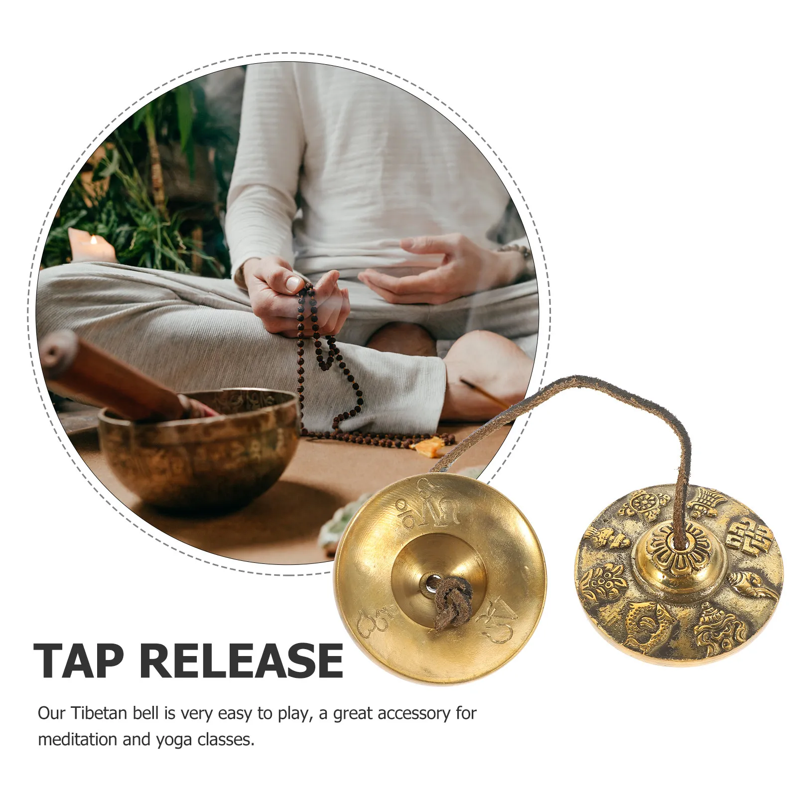 Copper Tibetan Bell Hand Crash Cymbal on String Unique Design Meditation Tool Yoga Class Accessory Small Percussion Instrument view 2