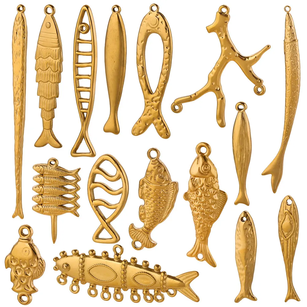 5 Stück Edelstahl 3D Fisch-Anhänger, vergoldet, Tieranhänger für Halsketten, Armbänder, Ohrringe, DIY Schmuckherstellung Zubehör – Detail 1