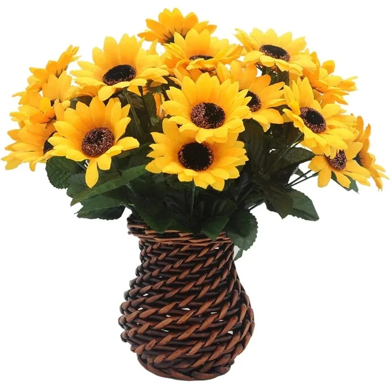 1 Bunch 7 Heads Artificial Sunflowers 29cm Shrubs Fake Flower Bouquet For Garden Bookstore Wedding Cafe Store Party Decor