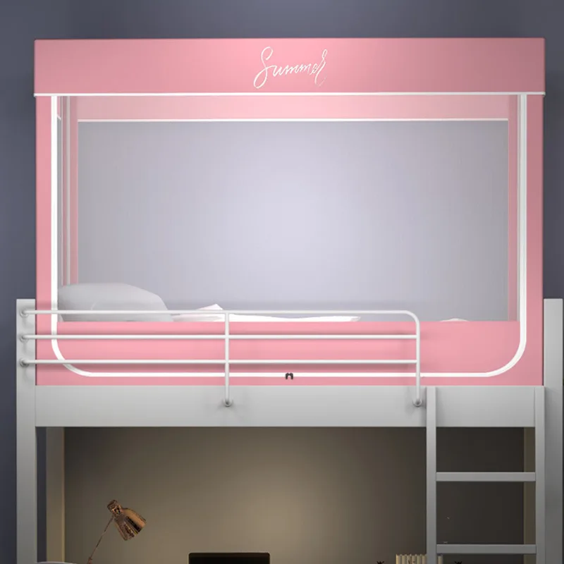 Transparent Student Bed Curtain with Bracket, Three-door Bunk, Dormitory, Dormitory, Zipper, Mosquito Net, Boys and Girls