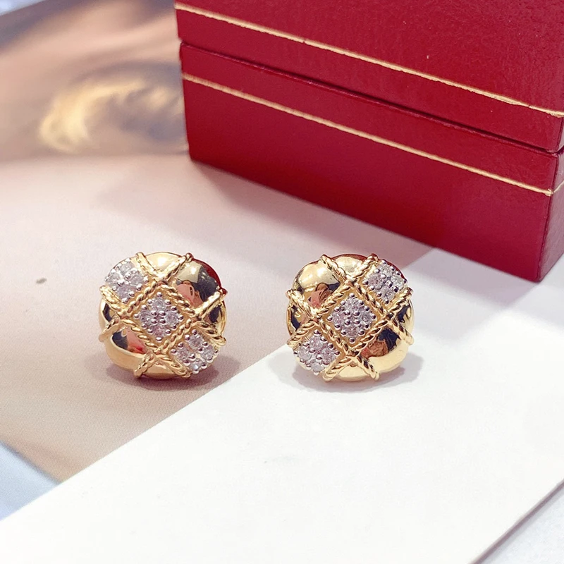 Aazuo Real Vintatg Jewelry 18K Yellow Gold Real Diamonds 0.34ct Lucky Square Stud Earring Gift For Women Engagement Party Au750